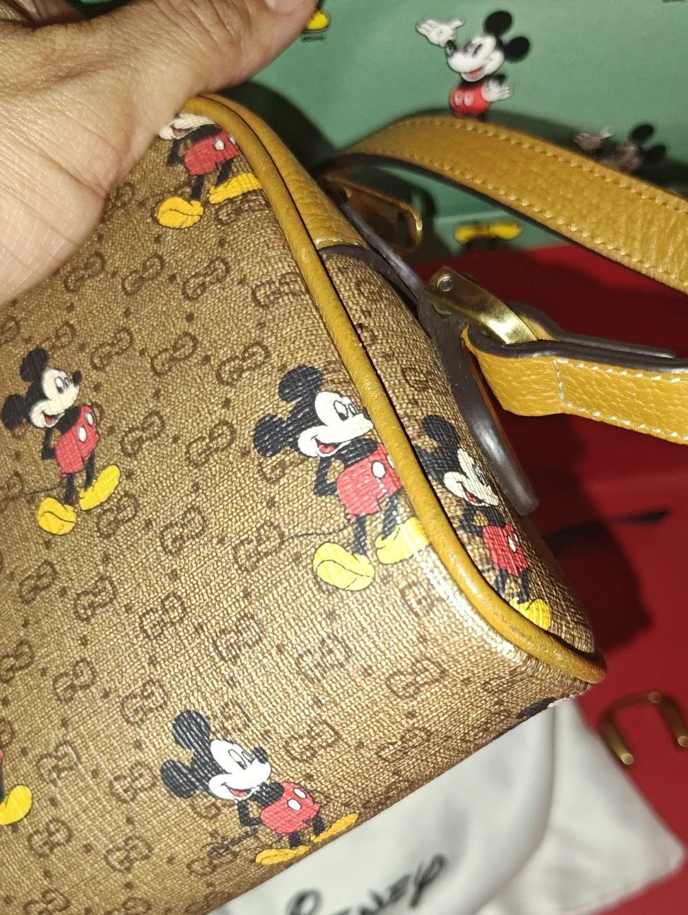 Guccix Disney Mickey Mouse GG Supreme Coated Canvas Crossbody Bag Brown